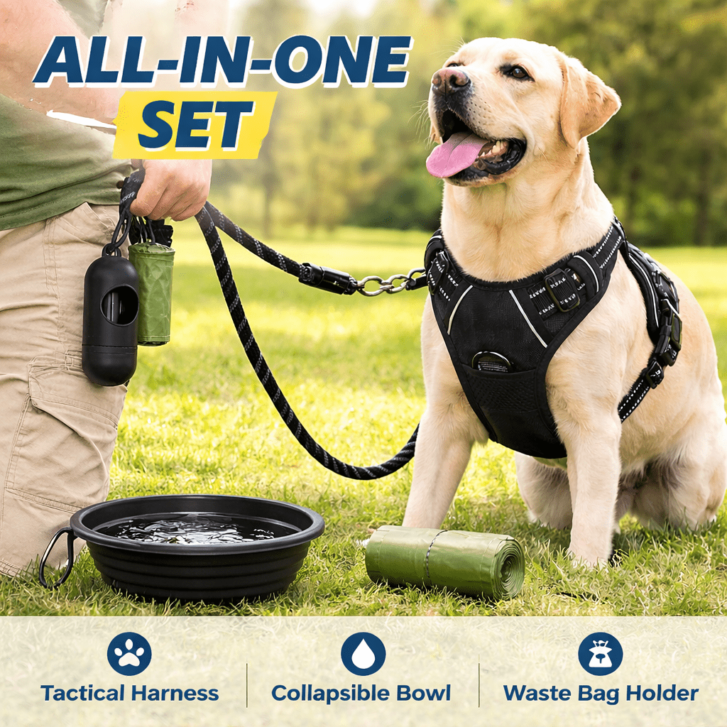Adjustable No Pull Dog Harness with Leash and Poop Bag Dispenser Set – Reflective and Comfortable for Walking & Outdoor Activities