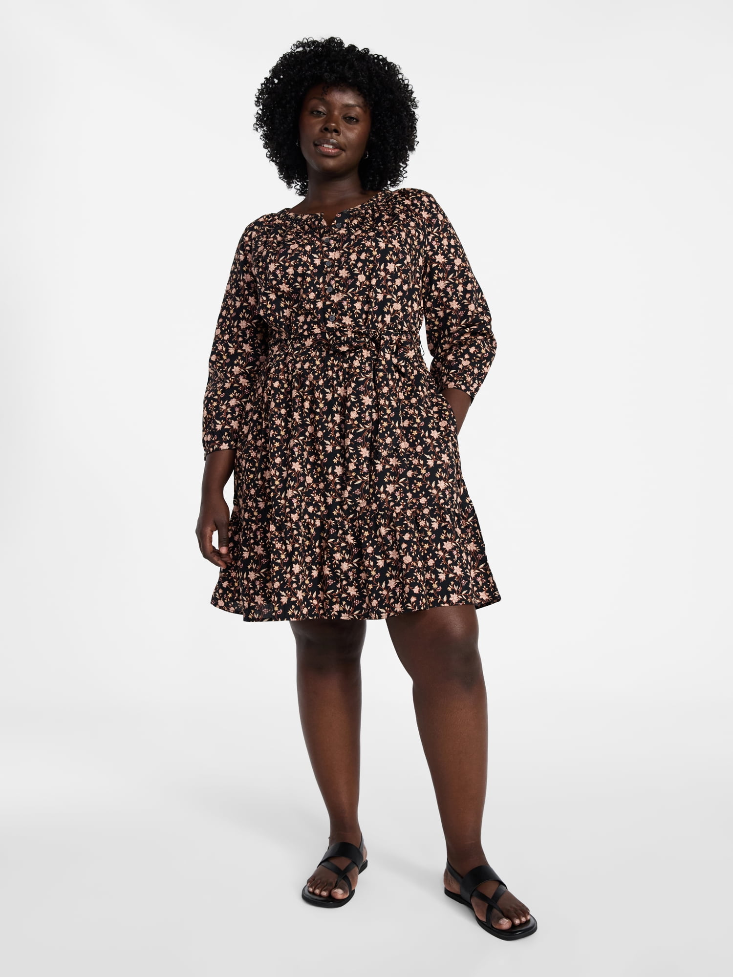 Terra & Sky Women's Plus Size Mini Tiered Shirt Dress, Sizes 0X-5X