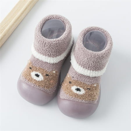 

Toddler Kids Baby Boys Girls Shoes First Walkers Thickened Warm Cute Cartoon Socks Shoes Antislip Shoes Prewalker Sneaker Purple 20