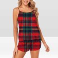 thumbnail image 2 of Feancey Pjs Sets for Women Satin Plaid Print Pajama Set Soft Silk Spaghetti Strap Cami Tops and Shorts 2 Piece Sleepwear Loungewear Outfits Sales Today Red XL, 2 of 4