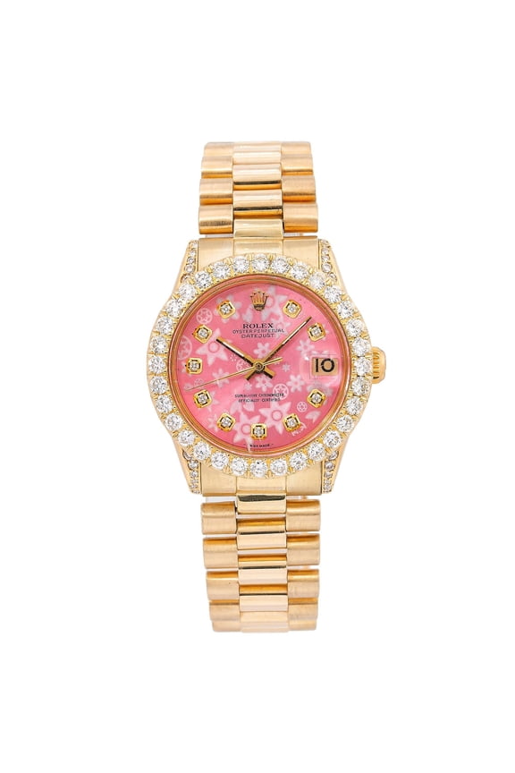 Pre-Owned Rolex Oyster Perpetual DateJust 31MM Pink Diamond Dial With Yellow Gold President Bracelet