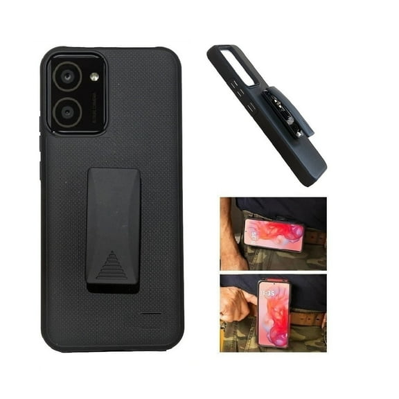 For HMD Vibe (Straight Talk/ TracFone) Case, Dual Layer Shockproof 360-Degree Rotating Belt Clip Case Cover with Kickstand (Black)