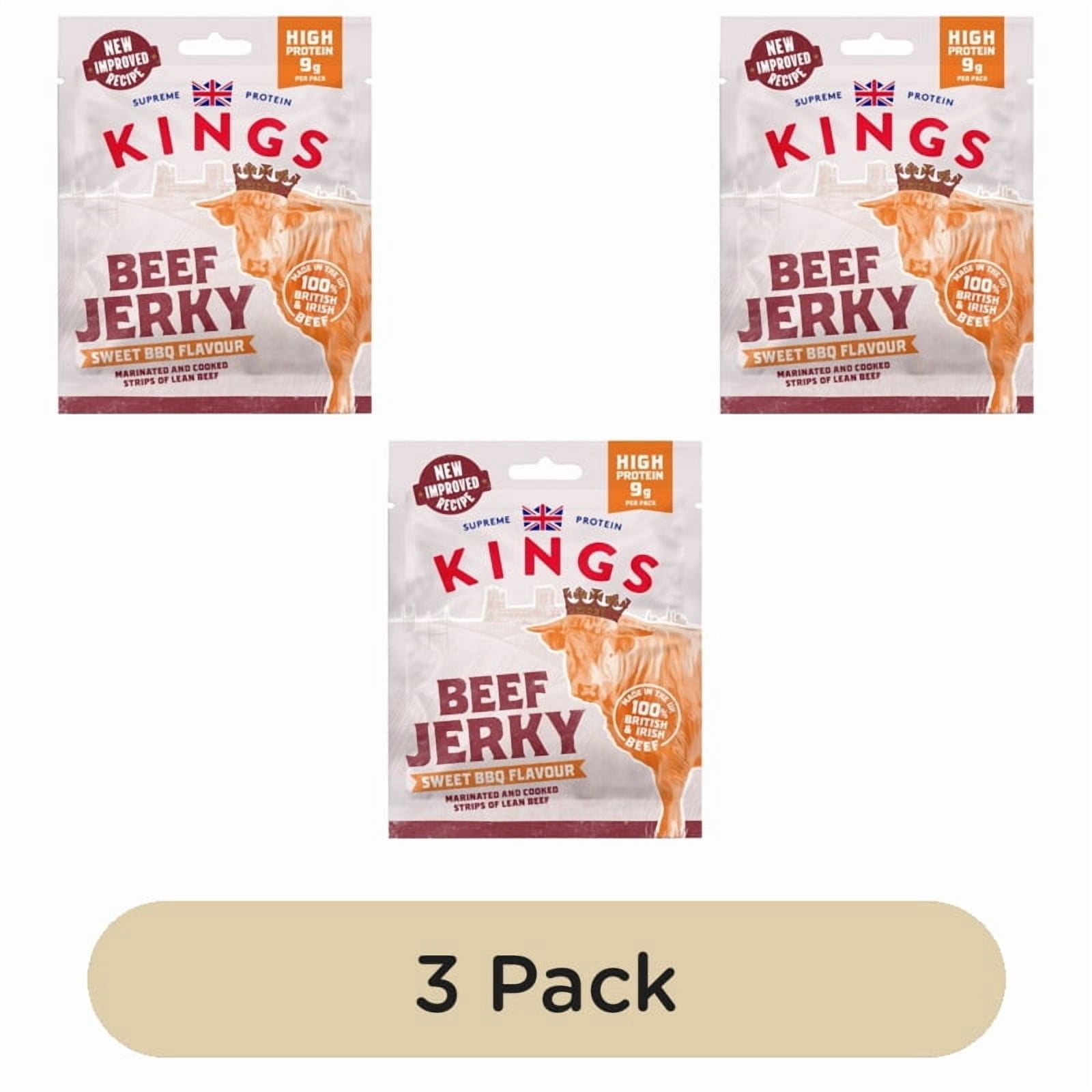 Kings Elite Snacks BBQ Beef Jerky 25g, British Import (Pack of 3)