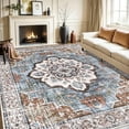 thumbnail image 3 of MJIAexp 8'x10' Vintage Boho Area Rug Washable Area Rug for Living Room Non-Slip Distressed Accent Rug Faux Wool Bedroom Rug Floor Carpet for Dining Room Bedroom Kitchen Entryway Office Dark Blue, 3 of 9