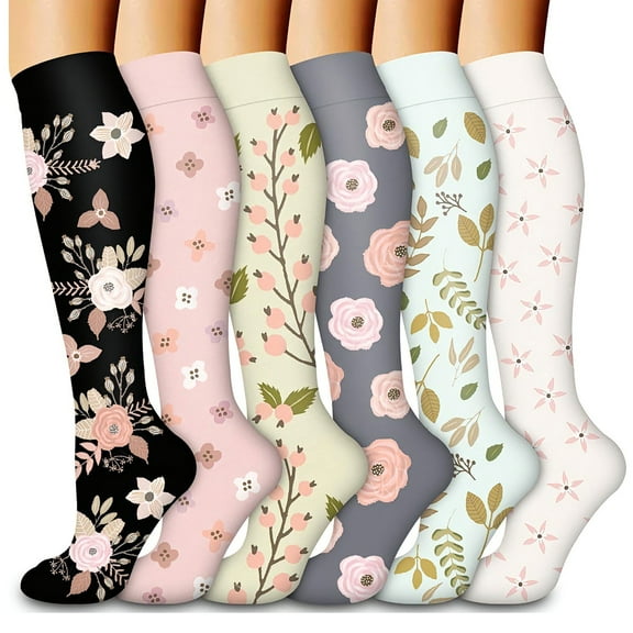 Amaopus 6 Pairs Compression Socks for Men & Women, Breathable Support Socks for Running, Athletic, Travel, Work & Everyday Comfort (S/M)