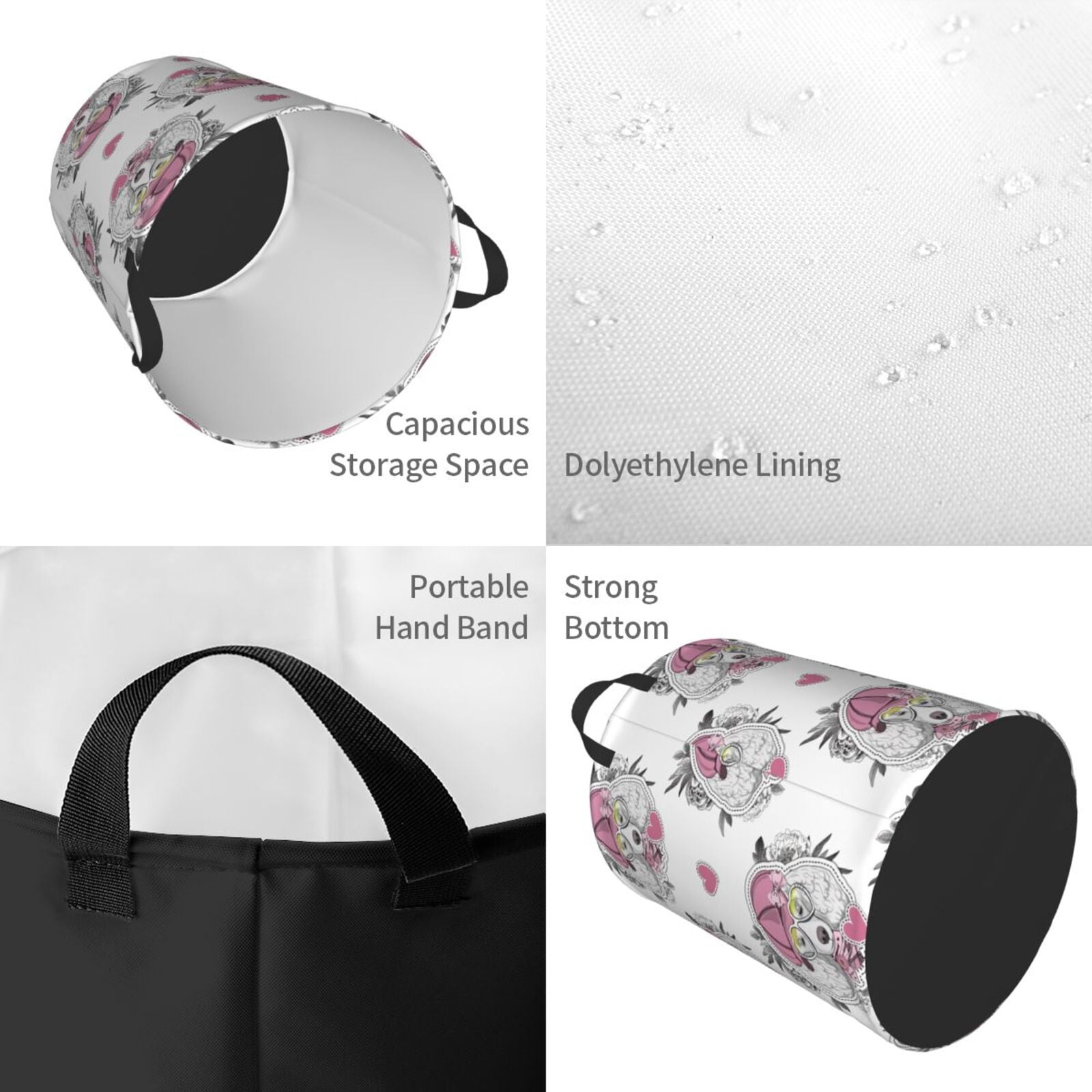 Large Laundry Basket with Handles - Artistic Cute Poodle Dog Pink_A Kids Baby Dirty Clothes Laundry Hamper for Bedroom Aesthetic