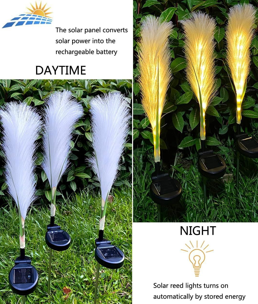 Solar Garden Lights Outdoor Waterproof 4 Pack Solar Flower Lights Decorative Landscape Lighting Pathway Patio Yard Decor Solar Reed Garden Lights