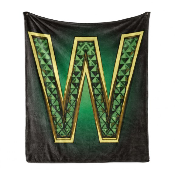 Modern Soft Flannel Fleece Throw Blanket, Golden Yellow with Emerald Color Letter Super Hero Graphic Design, Cozy Plush for Indoor and Outdoor Use, 50" x 60", Jade Green, by Ambesonne
