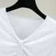 thumbnail image 5 of Fiudx Camisas de Mujer Camiseta de Color Liso para Mujer Top de Manga Corta con Cuello En V y Cordón Top/Camisa de Manga Corta con Cuello En V, 5 of 7
