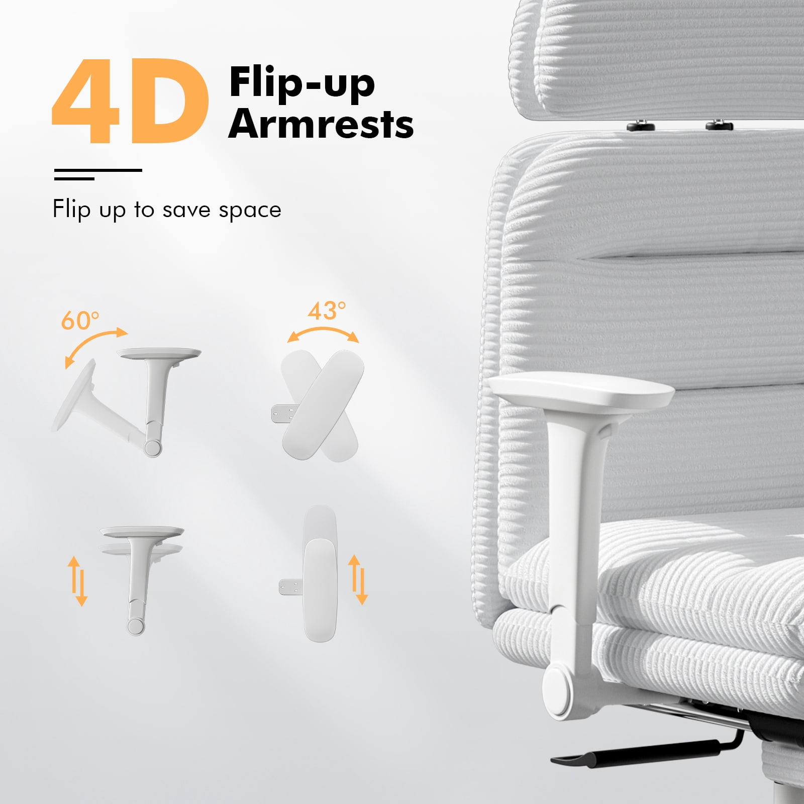 Ninecer Ergonomic Office Chair with Footrest, Big and Tall Computer Desk Chair for Adults, Adjustable Swivel Chair with Headrest Lumbar Support, White
