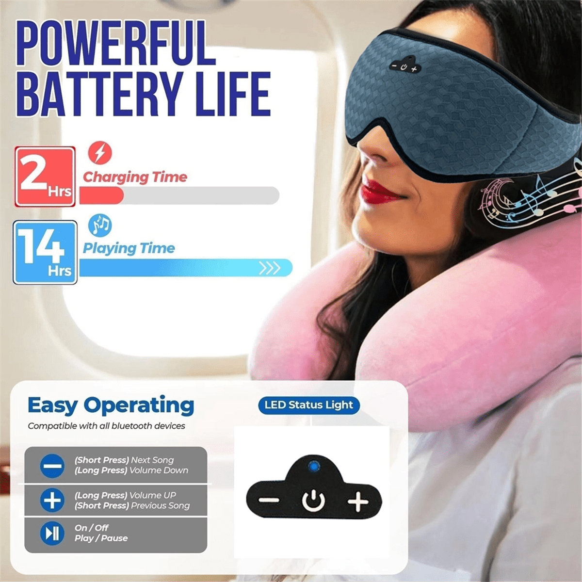 Bluetooth Wireless Sleeping Headphones 3D Eye Mask Soft Washable Music Headset Eyemask Handsfree Call Earphones