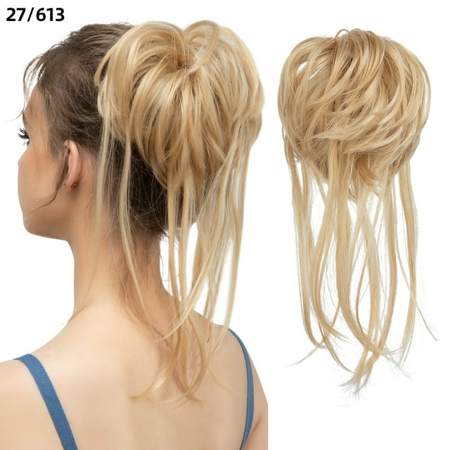 Xiao Hua Moño desordenado, extensión de moño recogido despeinado, banda elástica para el cabello, moño rizado, coletero para mujer, rubio B