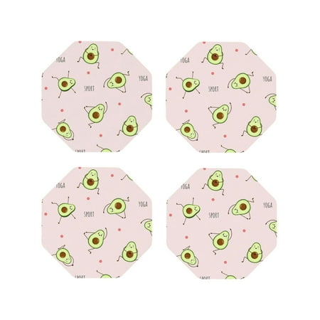 

Junzan Avocado Doing Sport Yoga Print Coasters for Drinks - Leather Coasters Set of 4 for Coffee Table for Housewarming/Kitchen/Bar/Decor-Octagon