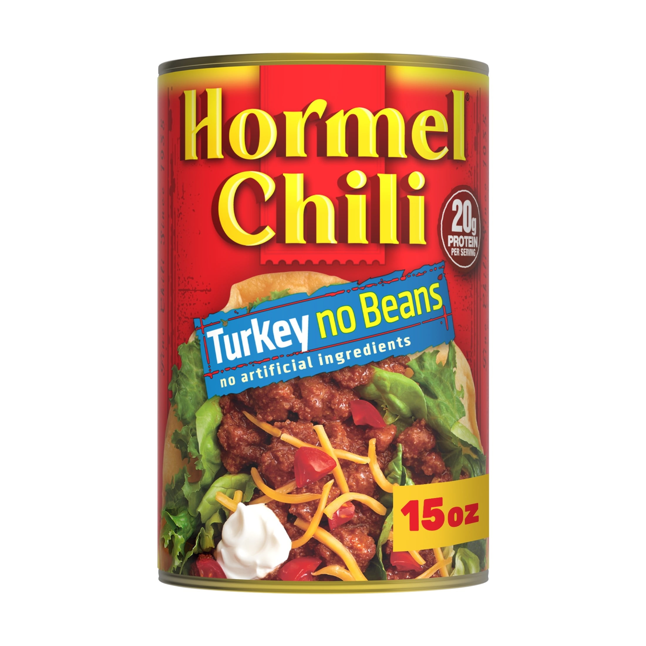 (12 pack) HORMEL Chili Turkey No Bean Canned Chili, Shelf Stable, 15 oz Steel Can