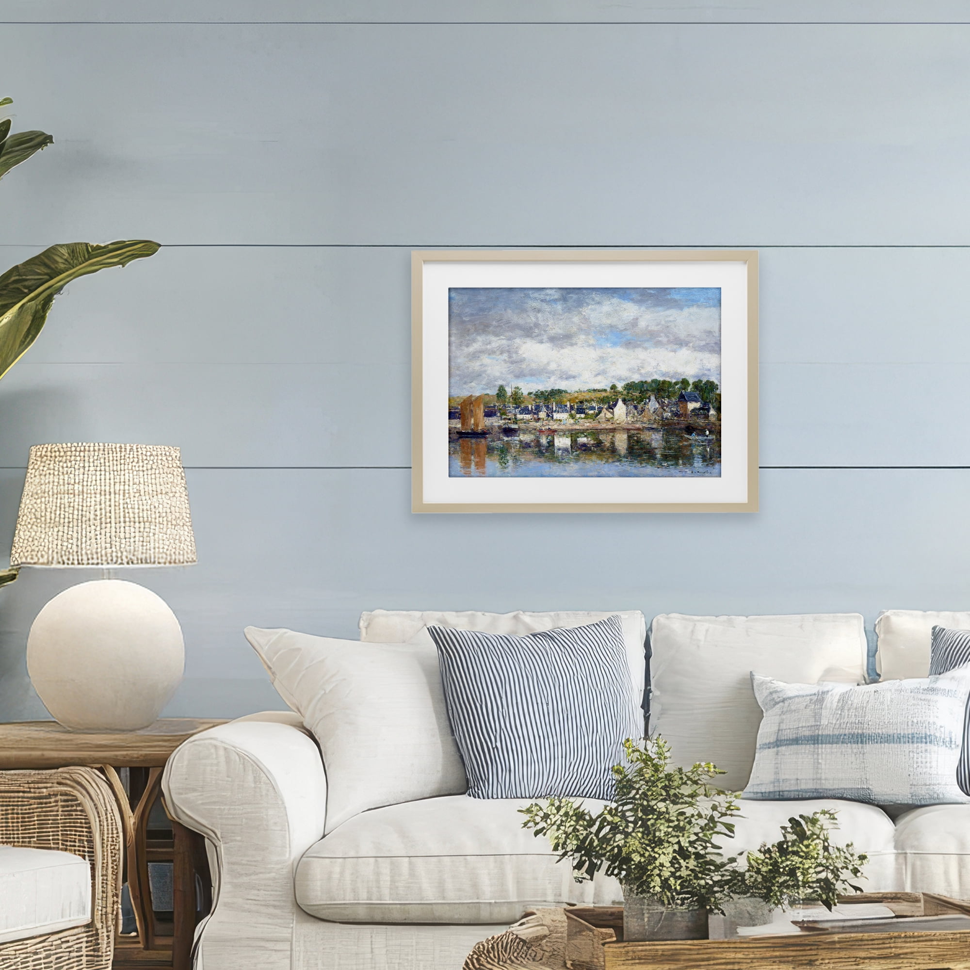 Stupell Industries Village By A River Birch Framed Print Under Glass, design by Eugene Boudin