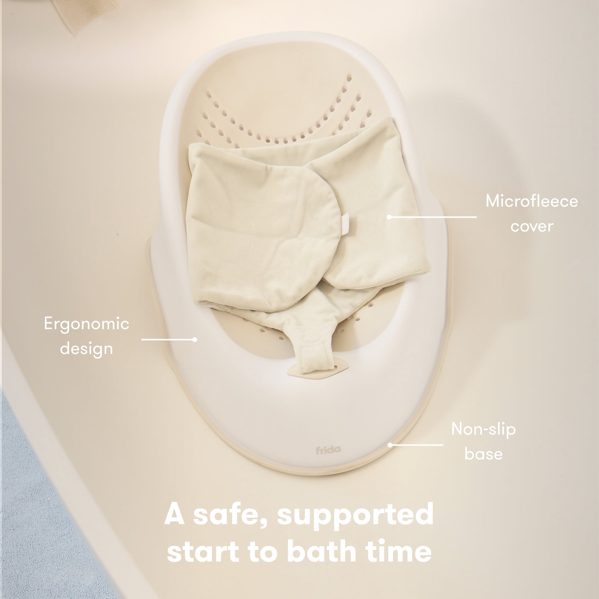 Frida Wrap + Warm Newborn Baby Bather, Microfleece Blanket, 0-6 Months - Cream