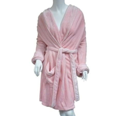 Liz Claiborne Womens Soft Plush Pink Robe Short Housecoat