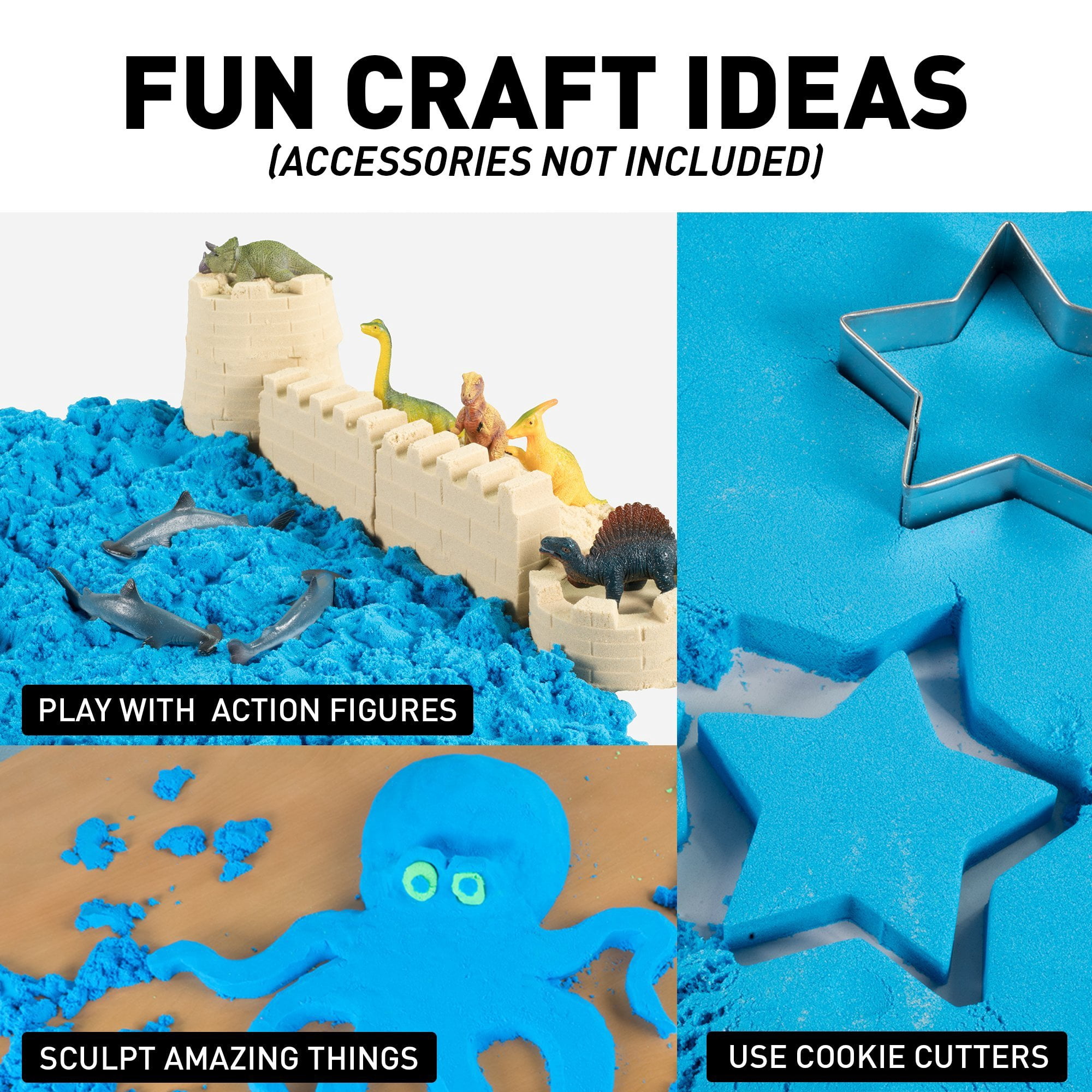 NATIONAL GEOGRAPHIC 2.7 kg Play Sand Combo Pack - 907 g each of Blue, Purple and Natural Sand with Castle Molds - A Sensory Activity | Blue, Purple & Natural Colors, 2