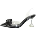 thumbnail image 2 of Berness Women’s Clear Heels – Transparent PVC Strap Rhinestone Bow Pointed Toe Pumps, Kitten Heel Slip-On Mule Formal Dress Shoes for Wedding Party Evening NINA05 Black 11, 2 of 5