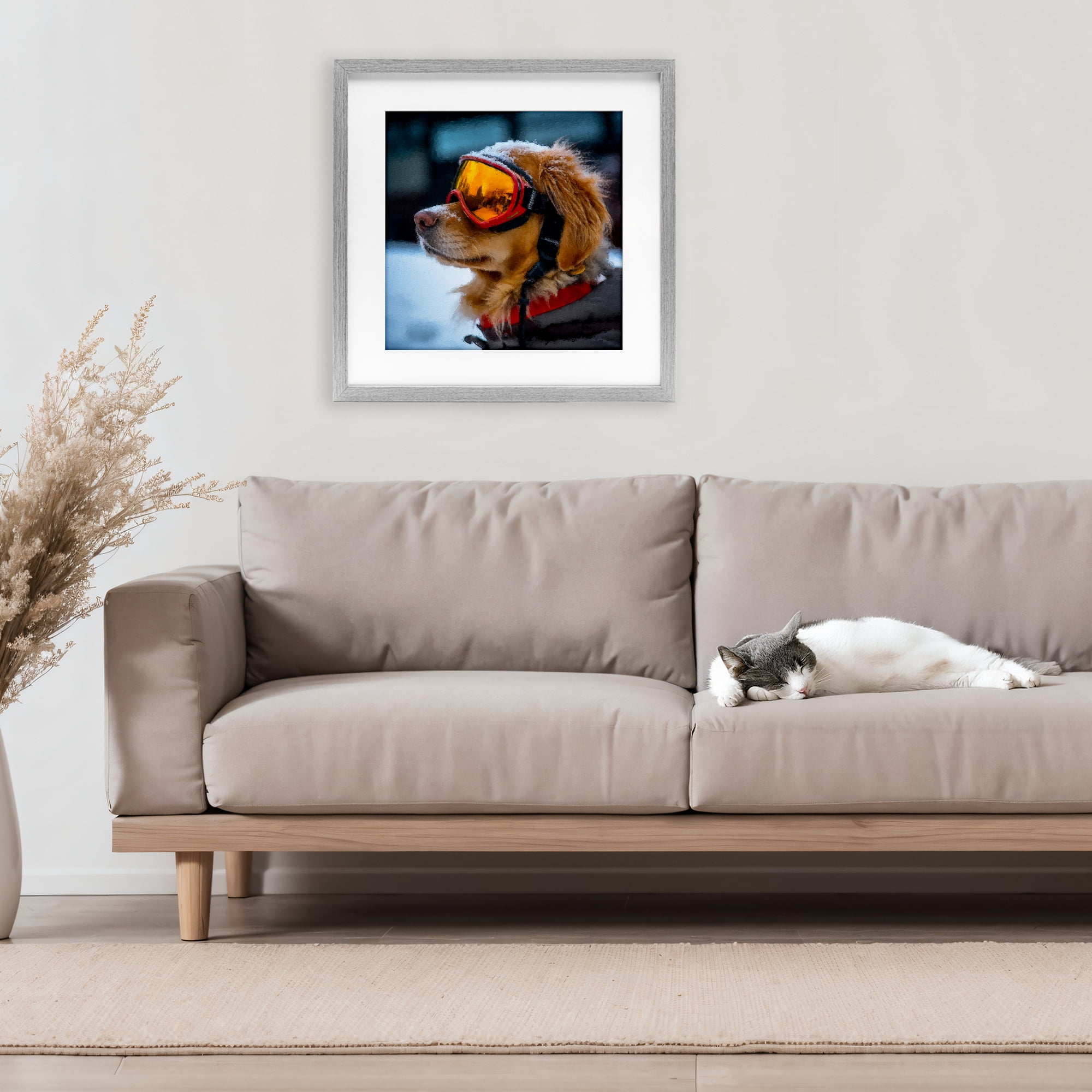 Stupell Industries Ski Goggles Dog Gray Framed Print Under Glass, design by Sean Parnell