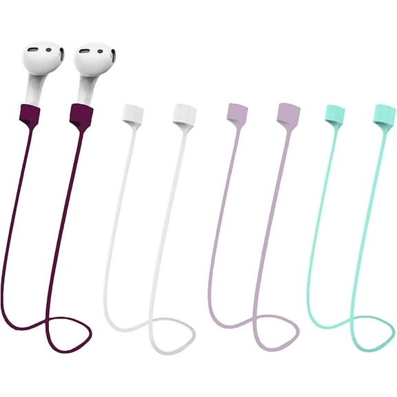 Magnetic Anti-Lost Straps for AirPods, Soft Silicone Sports Lanyard, Neck Rope Cord -(4-Pack) Wireless Headphones Anti-Lost Rope (Wine red / White / Light Purple/ Green)
