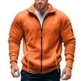 thumbnail image 3 of Mens Sweatshirt Casual Stylish Stand Collar Pockets Full Zip Hoodless Jacket Pullover Trend Streetwear Fall Winter Comfy Loose Sport Sweatshirts for Men Orange L, 3 of 7