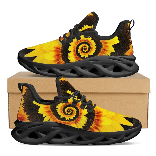 Hermosas zapatillas de deporte con girasoles y flores amarillas, con cordones, diseño floral, vulcanizadas, para mujer