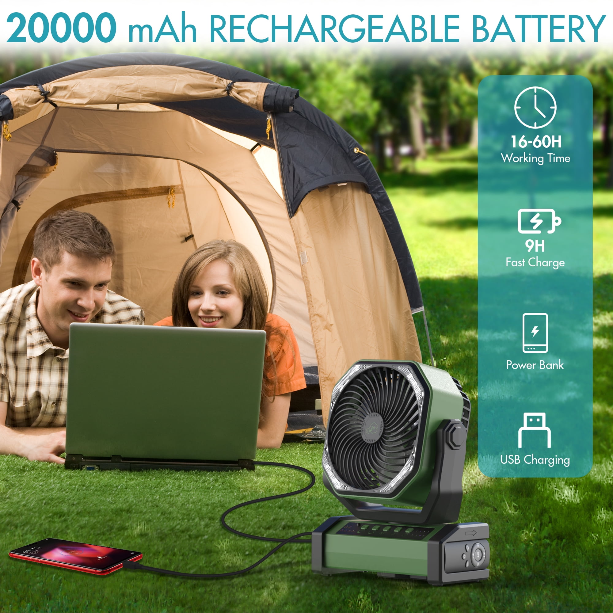 Battery Operated Fans Rechargeable Portable Fan With LED Lantern ...