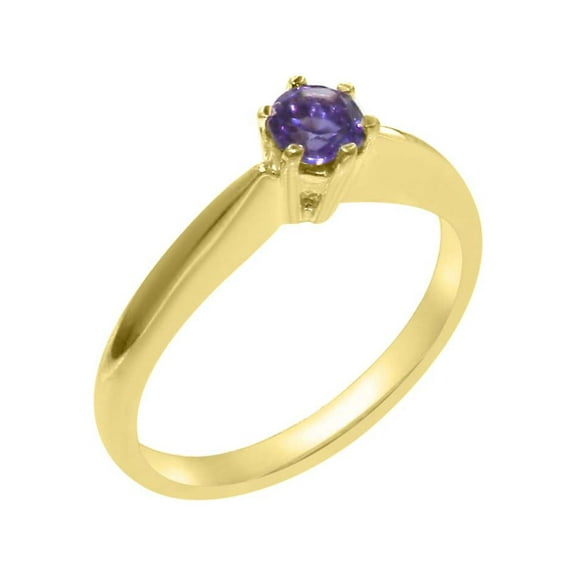 LBG British Made 18k Yellow Gold Natural Amethyst Womens Engagement Ring - 33 size options - Size 10