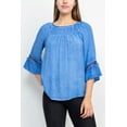 thumbnail image 6 of Floral + Ivy Round Neck 3-4 Sleeve Ruched Neck Rayon Top-PERIWINKLE / L, 6 of 16
