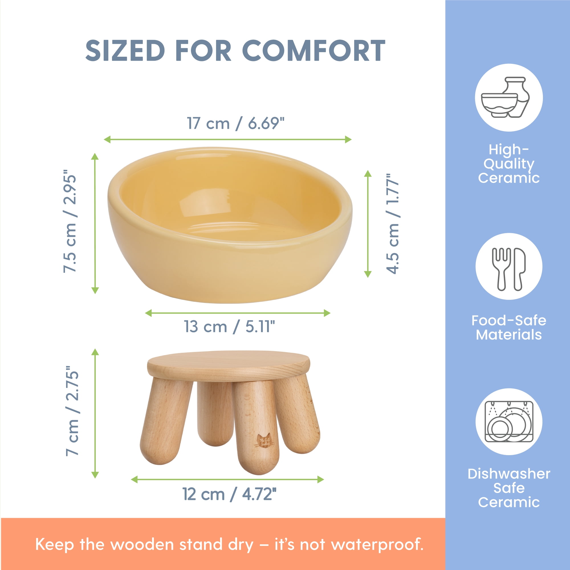 The Cat Ladies Tilted Ceramic Cat Bowl - Elevated Food Bowls Ceramic Pet Bowl - Raised Ceramics Bowls - Elevated & Tilted Design for Comfortable Eating - Yellow-