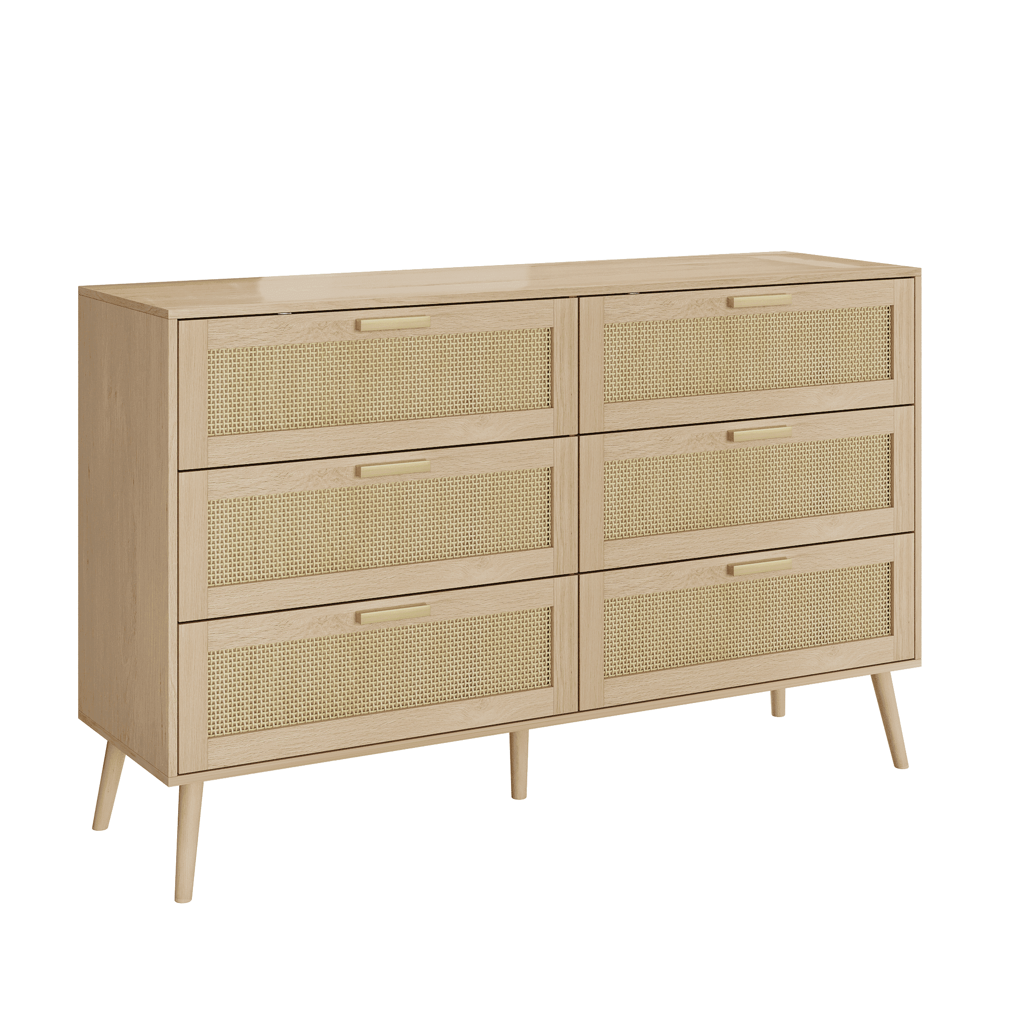 Resenkos Modern Rattan Dressers for Bedroom, 6 Drawer Dresser Organizer with Handles, Accent Chest of Drawer