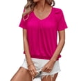 thumbnail image 2 of Camisetas Casuales de Verano para Mujer, Camisetas de Corta con Cuello en V, Camisetas Rosa Rojo L, 2 of 7