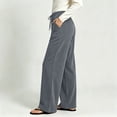 thumbnail image 6 of Sokhug Women Ribbed Knit Wide Leg Pants Drawstring Elastic Waist Casual Trousers With Patch Pockets Casual Solid Color Lounge Trousers, 6 of 7