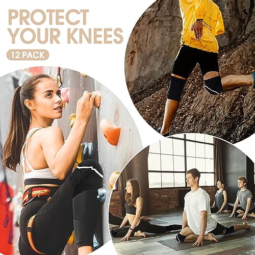 GOLRISEN 12 Pairs Volleyball Knee Pads for Dancers Soft Breathable Knee Braces for Men Women Football Soccer Yoga Skating Wrestling Running Cycling(Medium,Black, White)