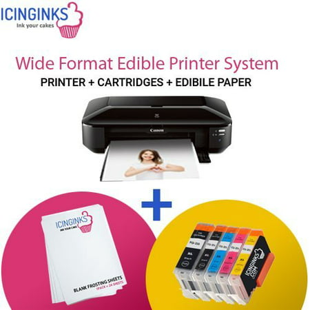 Icinginks Wide Format Edible Printer System - Comes with Refillable Edible Cartridges and 12 Frosting Sheets - Canon PIXMA iX6820 (Best Edible Printer System)