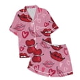 thumbnail image 3 of Delayuji Womens Pajamas Sets Loungewear Graphic Printed Satin Buttons Short Sleeve Tops and Shorts Sets Valentine's Day, 3 of 3