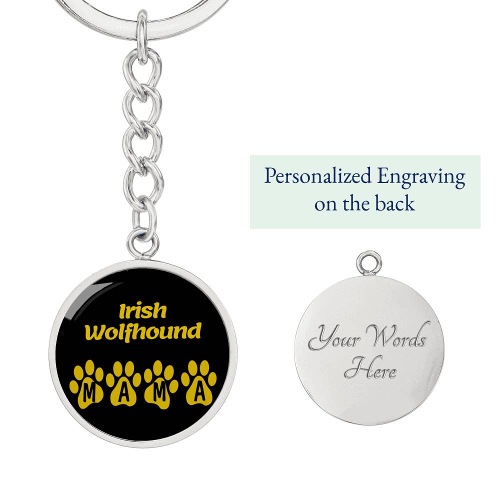 Irish Wolfhound Mama Circle Keychain Stainless Steel or 18k Gold Dog Mom Pendant - image 2 of 12