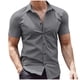 thumbnail image 2 of pstuiky camisetas de hombre, Camisa de verano europea y de gran tamaño para hombre, color liso, manga corta, cuello alto, algodón y lino. camisas casuales para hombre s, 2 of 6