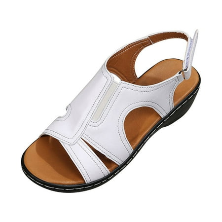 CHOII 50% Clearance High-heeled Shoes Fishmouth Wedges High-heeled Shoes Women s Shoes Velcro Sandals Easy and Convenient Womens Sandals Ankle Strap Sandals Comfort Sandals White/7.5