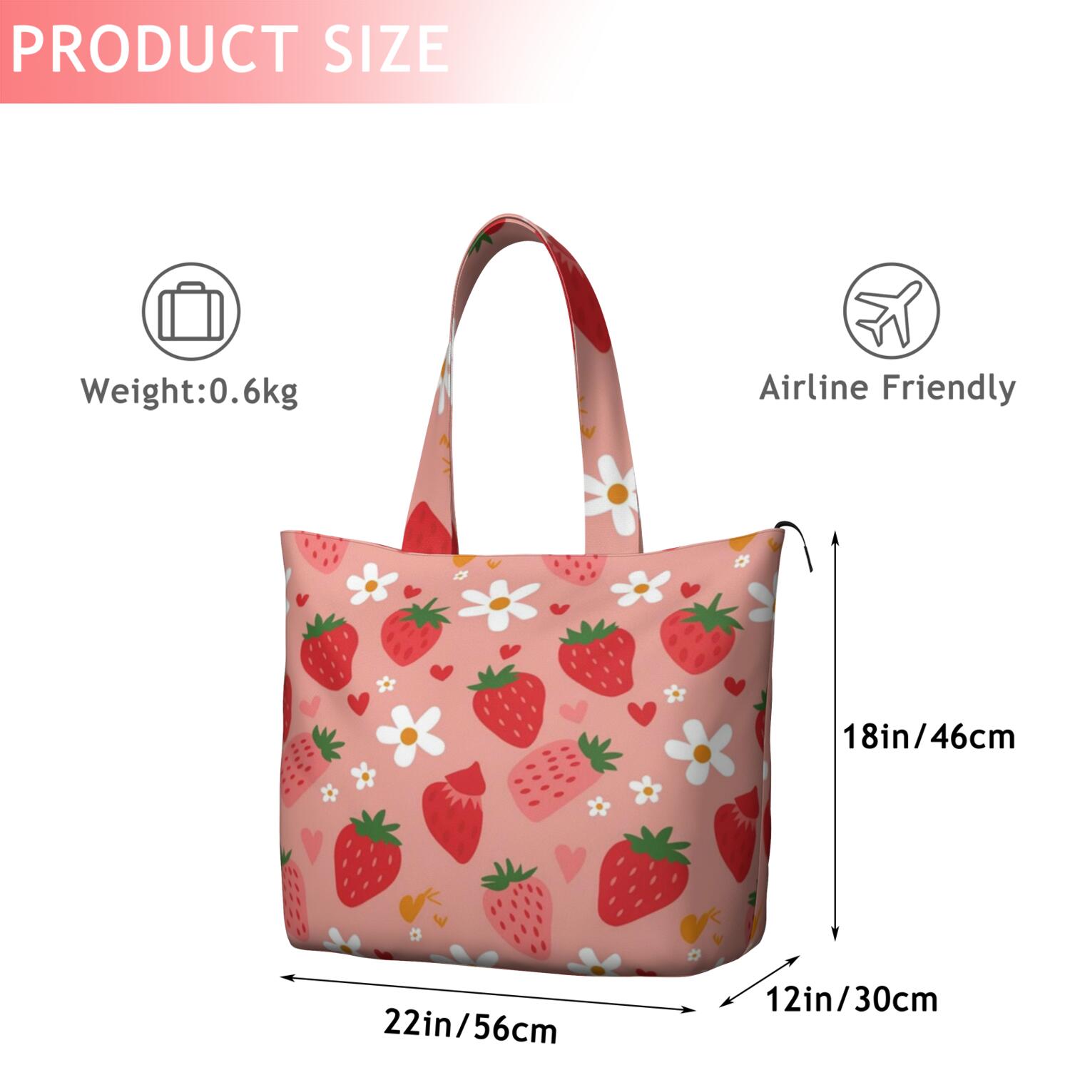 Strawberry Plants Fruit Flower Heart Travel Tote Bags for Women Carry On,Large Weekender Bags for Women Travel,Multi Functional Duffle Bag for Work,Shopping,Sports