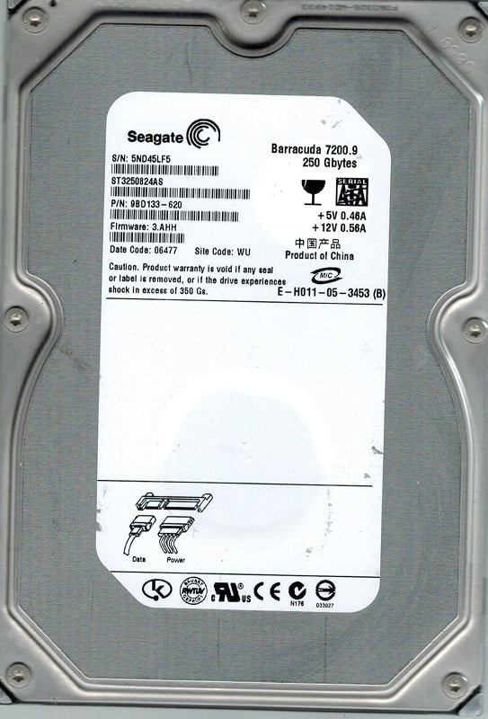 PN 9BD133-620 FW 3.AHH Seagate 250GB SATA 3.5 Hard Drive ST3250824AS WU 5ND