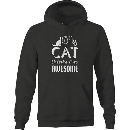 My Cat Thinks I'm Awesome Cat Lover Pet Graphic Hoodies Xlarge Dark Grey