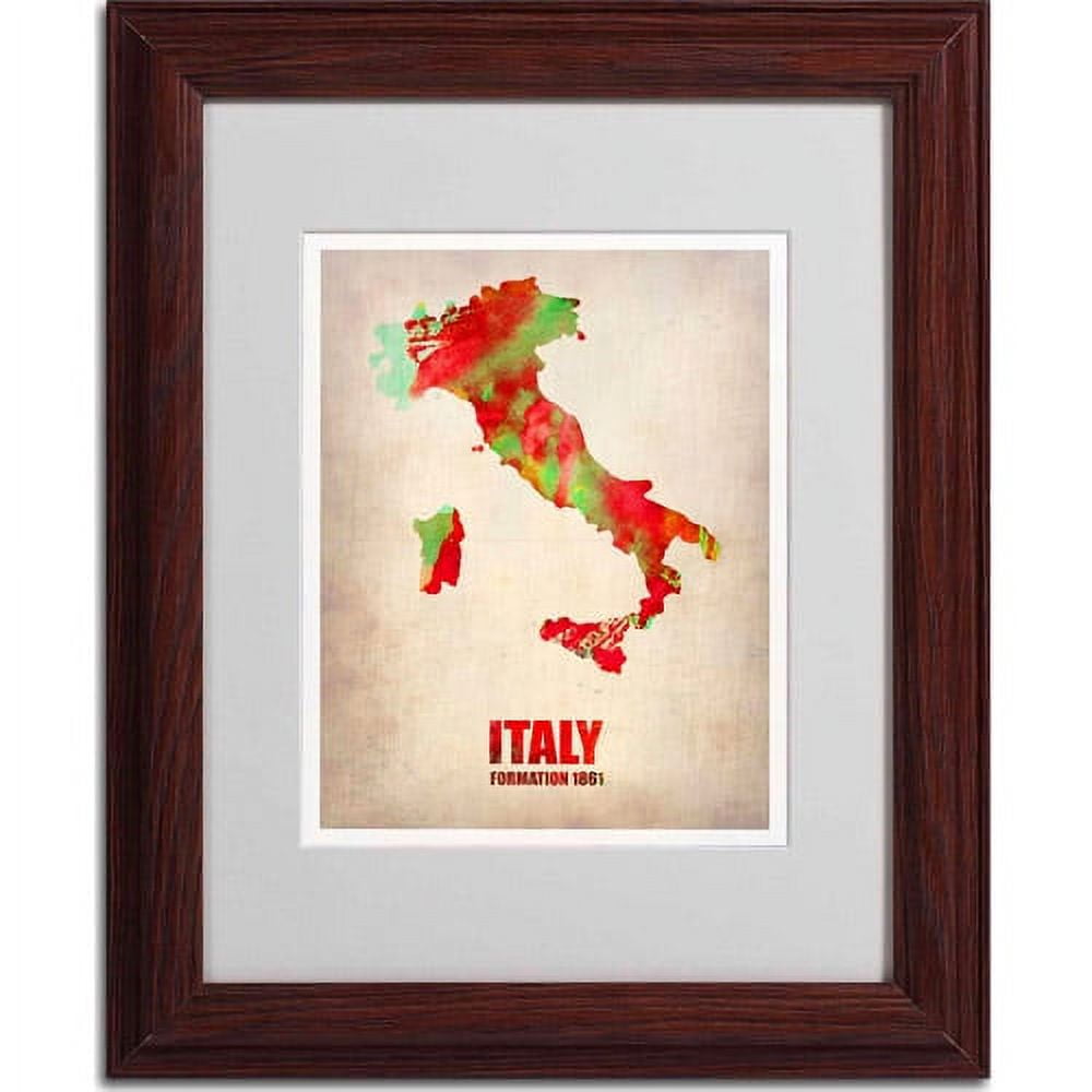 Trademark Fine Art "Italy Watercolor Map" Matted Framed Art by Naxart, Wood Frame
