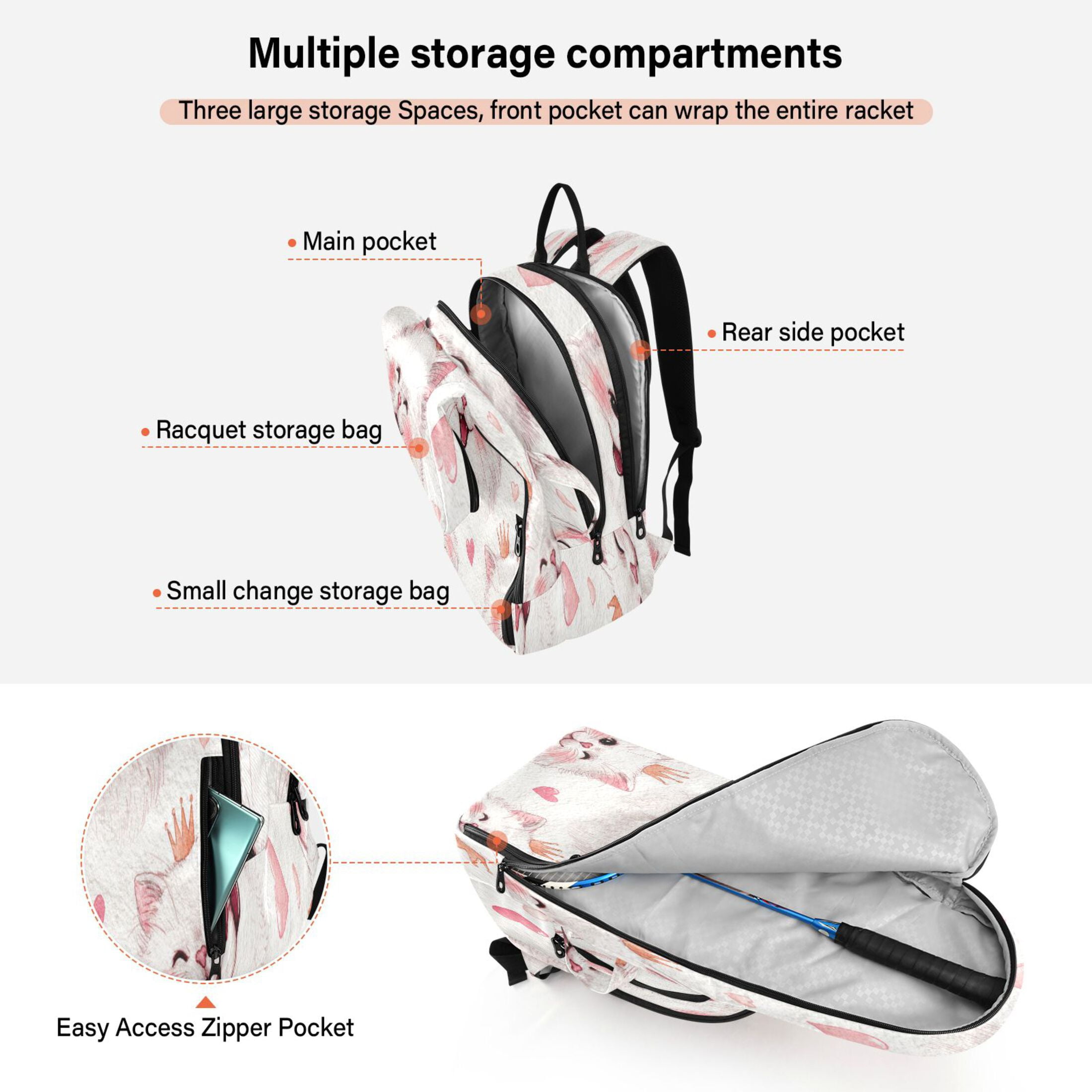 2 Racquet Holder Tennis Backpack Tennis Racket Covers Gym Bags Happy Birthday Cats