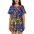 thumbnail image 1 of Vsdgher Vintage Audio Cassettes Pattern Womens 2-Piece Short Sleeve Pajamas Set, 1 of 6