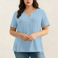 thumbnail image 4 of Tdoqot Womens Plus Size T Shirts with Poccket- Casual Short Sleeve Loose Fit V-Neck Summer Tops Tee Light Blue Size XL-5XL, 4 of 9