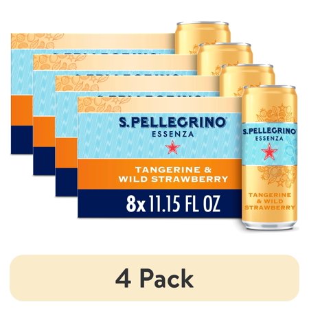 (4 pack) S.Pellegrino Essenza Tangerine & Wild Strawberry Flavored Mineral Water, 89.2 fl oz, 8 Pack Cans