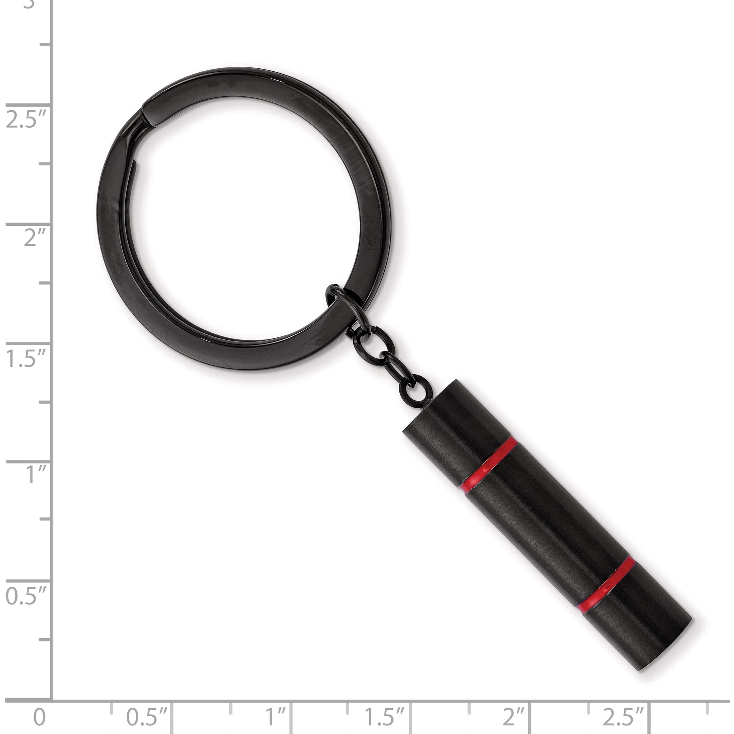 Stainless Steel Brushed And Polished Black Ip-Plated With Red Enamel Key Ring (65.35 X 30.4) Made In China srk159