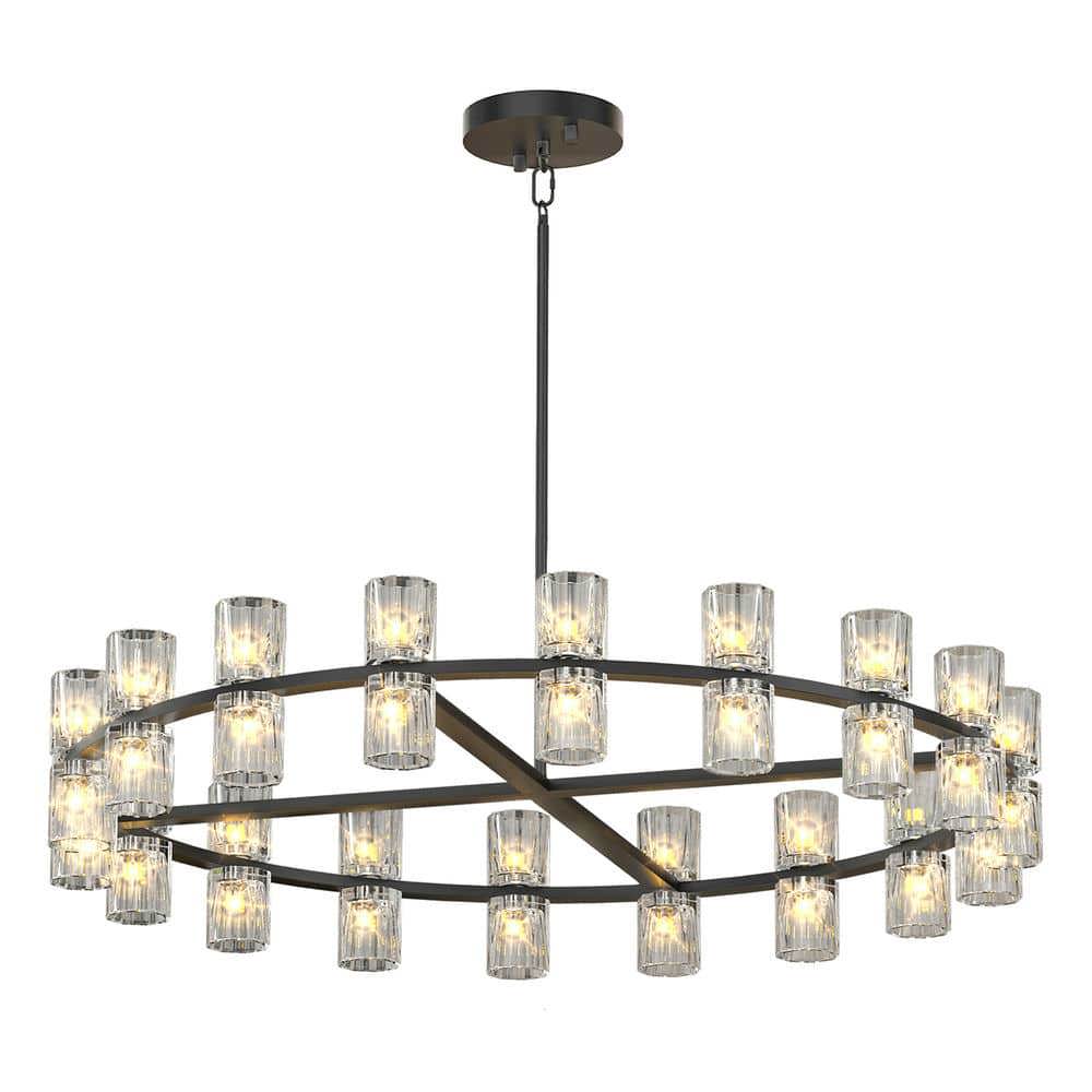 Spaco 36 Inches Luxury Chandeliers Crystal with Bulbs, Simple Decorative Lights, Modern LED Lighting for Indoor as Living Room, Dining Room, Black